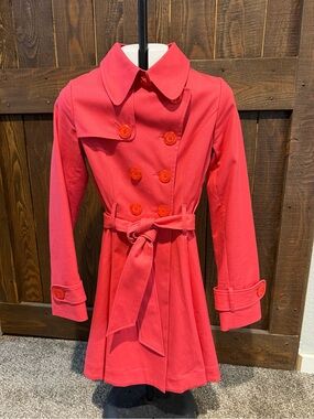 Louie Louie Coral Pink Double-Breasted Trench Coat with Belt - Size XS